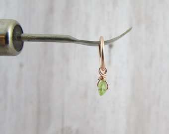 Peridot Tiny Dangle Belly Ring - Yellow Gold Fill, Rose Gold Fill, Silver - 18g, 20g Dainty Stone D Ring Belly Ring - Petite Belly Piercing