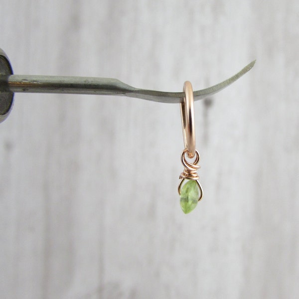 Peridot Tiny Dangle Belly Ring - Yellow Gold Fill, Rose Gold Fill, Silver - 18g, 20g Dainty Stone D Ring Belly Ring - Petite Belly Piercing