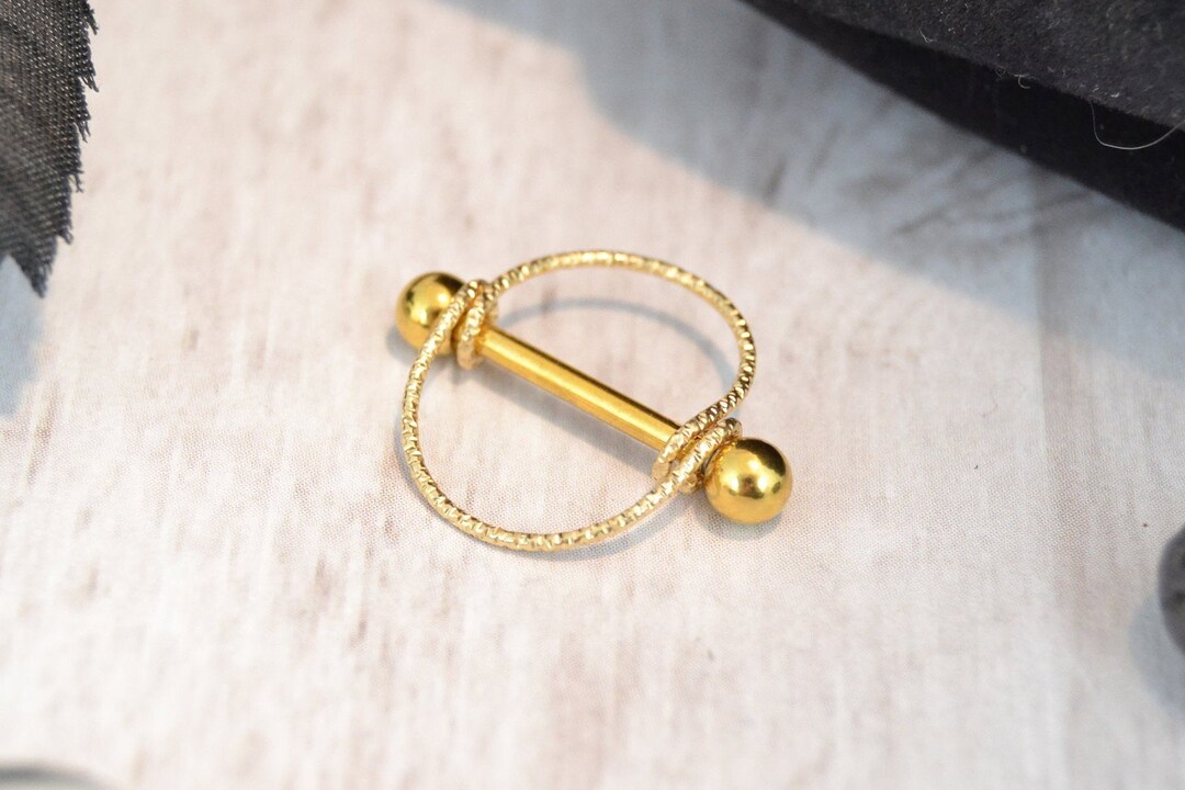 Diamond Gold Nipple Ring Minimalist Round Frame Nipple Shield 316L
