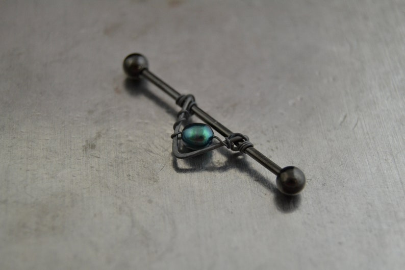 Pearl Black Industrial Barbell 14g 316L Stainless Steel Etsy