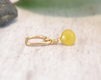 Briolette Dangle Hoop Belly Ring - 14k Yellow Gold Fill Belly Button Ring - Dainty Belly Ring - Tiny Navel Piercing - Attached