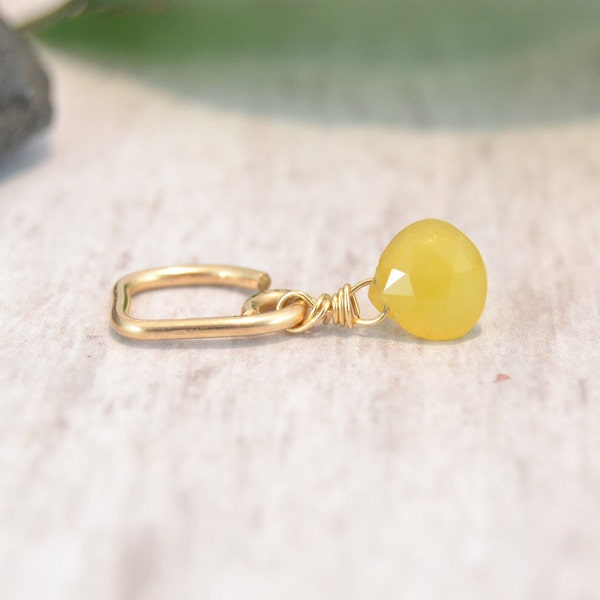 Briolette Dangle Hoop Belly Ring - 14k Yellow Gold Fill Belly Button Ring - Dainty Belly Ring - Tiny Navel Piercing - Attached