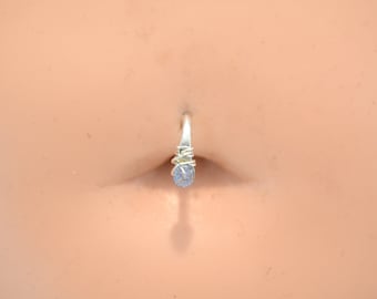 Simple Crystal Non Dangle Hoop Belly Ring - Yellow Gold Silver Rose Gold Niobium - 14g 16g Small Belly Ring - Dainty Belly Button Piercing