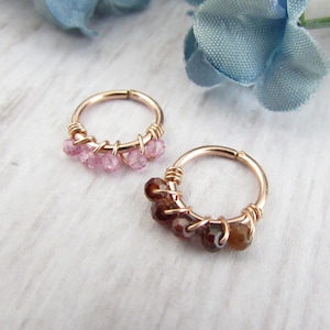 14k Rose Gold Stone Seamless Ring - 14g 16g 18g 20g Nose Ring - Gold Endless Hoop - Septum Tragus Helix Rook Conch Lip Earring Belly