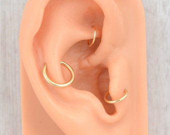 Gold Ear Cartilage Earring - 16g 18g 20g Hoop - Tragus Earring - Rook Piercing - Snug Earring - Seamless Ring - Endless Hoop