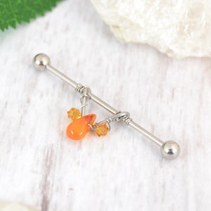 Healing Crystal V Shaped Industrial Barbell - 14g 316L Stainless Steel Industrial Piercing -Straight Barbell -Double Ear - Custom Industrial