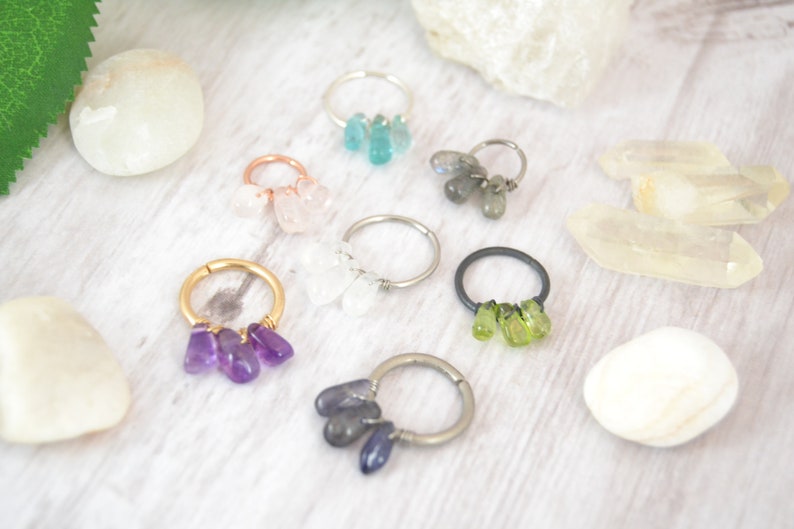 14g 16g 18g 20g Seamless Ring Rook Earring Daith Ring Gauged Earring Healing Crystal Niobium Cartilage Piercing Nickel Free Hoop