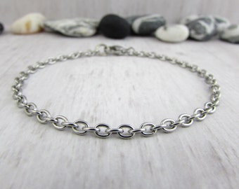 Cable Chain Stainless Steel Anklet - Stainless Steel Layering Bracelet 3mm - Chain Ankle Bracelet - Silver Anklet - Dainty Anklet