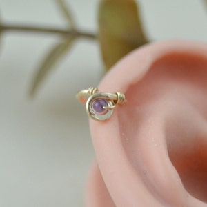 Greecian Hellene Amethyst Helix Earring, Gemstone Helix Hoop, Helix Piercing, Helix Ring, Cartilage Earring, Cartilage Hoop, Forward Helix
