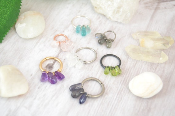 Healing Crystal Cartilage Piercing 14g 16g 18g 20g Seamless Ring Rook  Earring Gauged Earring Daith Ring Endless Hoop