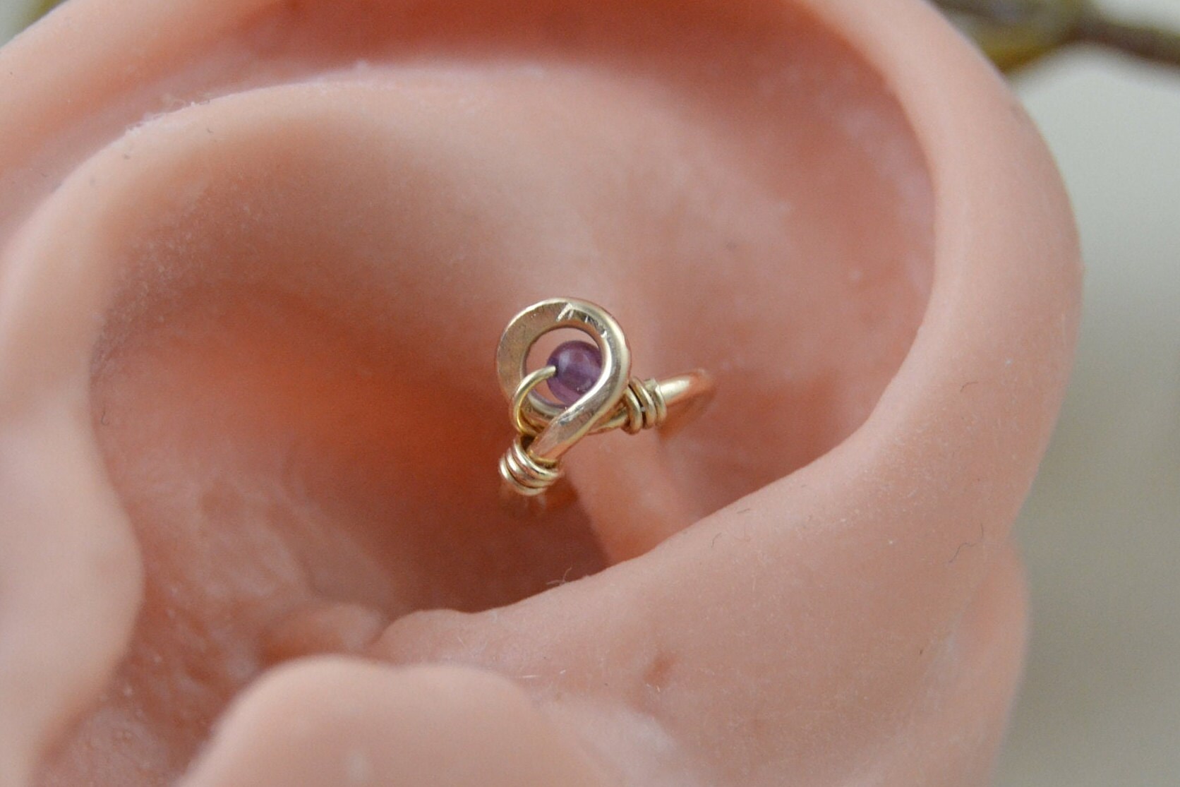Greecian Hellene Amethyst Rook Earring, Gemstone Rook Hoop, Rook Piercing, Rook Ring, Cartilage Earring, Cartilage Hoop, Forward Helix
