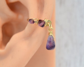 Healing Crystal Dangle Conch Earring - Conch Jewelry - 14g 16g Conch Hoop - Conch Ring - Earring Hoop - Seamless Ring - Endless Hoop