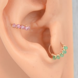 Stone Ear Cartilage Earring - 16g 18g 20g Earring Hoop - Tragus Earring - Rook Piercing - Snug Earring - Seamless Ring - Endless Hoop