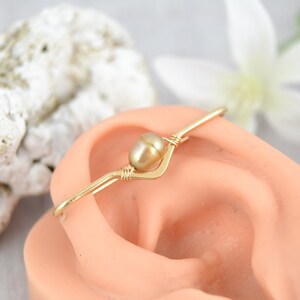 Solid Yellow Gold Pearl V Industrial Piercing, Seamless Industrial Bar, Industrial Barbell, Double Industrial, Pierced Double Ear Bar