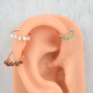 Brinco Helix de Pedra Dourada - Joias Helix - 14g 16g 18g 20g Helix Hoop - Piercing Helix Frontal - Anel de Cartilagem - Anel Sem Costura - Aro Sem Fim