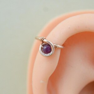 Grecian Gemstone Loop Helix Earring, Non Dangle Helix Hoop, Helix Piercing, Helix Ring, Endless Hoop, Seamless Ring, Cartilage Earring, Snug