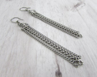 Long Chainmail Earrings - Stainless Steel - Long Dangle Earrings - Chain Mail Dangles - Artisan Jewelry - Sensitive Earrings