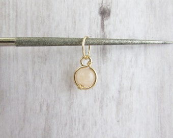 14k Gold Small Dainty Dangle Stone Belly Ring - Solid Gold, Rose Gold - 16g 18g, 20g Dainty Belly Button Ring - Belly Piercing Removeable