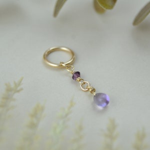 Hellene Amethyst Langer Knorpelohrring, Edelstein Knorpel Hoop, Knorpel Piercing, Knorpel Ring, Abnehmbarer Ohrring