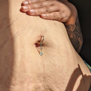 Apatite Long Dangle Belly Button Ring, Gemstone Belly Ring, Belly Piercing, Hoop Belly Ring, Endless Belly Button Ring, Removable