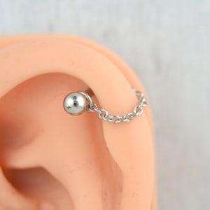 Dainty Chain Cartilage Cuff - 316L Stainless Steel Helix Earring - 16g 14g Barbell Cuff - Cartilage Earring - Ear Barbell - Pierced Cuff