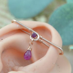 Solid Gold Grecian Teardrop Dangle Industrial Piercing, Seamless Industrial Bar, Industrial Jewelry, Industrial Barbell, Pierced Ear Bar