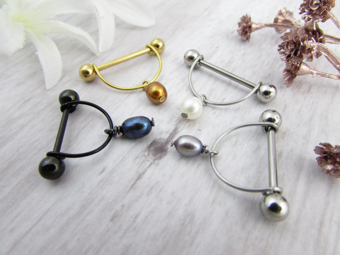 Pearl Gold Nipple Ring 316L Stainless Steel 14g 12mm 14mm Etsy
