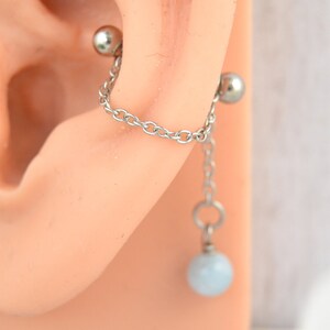 Manchette chaîne fine pierre conque - Boucle d'oreille conque - Acier inoxydable 316L - Manchette 16 g 14 g - Boucle d'oreille cartilage - Manchette chaîne
