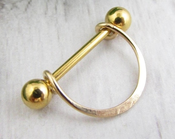 Gladde halve maan tepelring - goud 316L roestvrijstalen tepelbarbell - 14 gauge barbell - tepelpiercing - unieke tepelsieraden