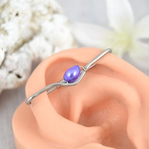 Platinum V Pearl Industrial Piercing, Seamless Industrial Bar, Industrial Barbell, Double Industrial, Pierced Ear Bar, Double Ear Bar