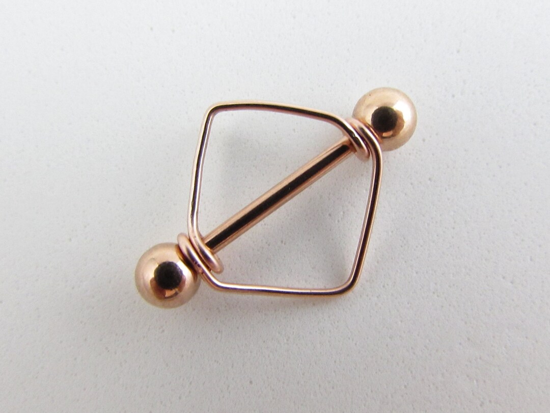 Simple Diamond Frame Nipple Ring - Rose Gold 316L Stainless Steel
