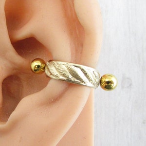 Gold Cartilage Cuff - Cartilage Jewelry - 316L Stainless Steel - Helix Earring - Tragus Piercing - Conch Earring - Pierced Cuff -14g Barbell