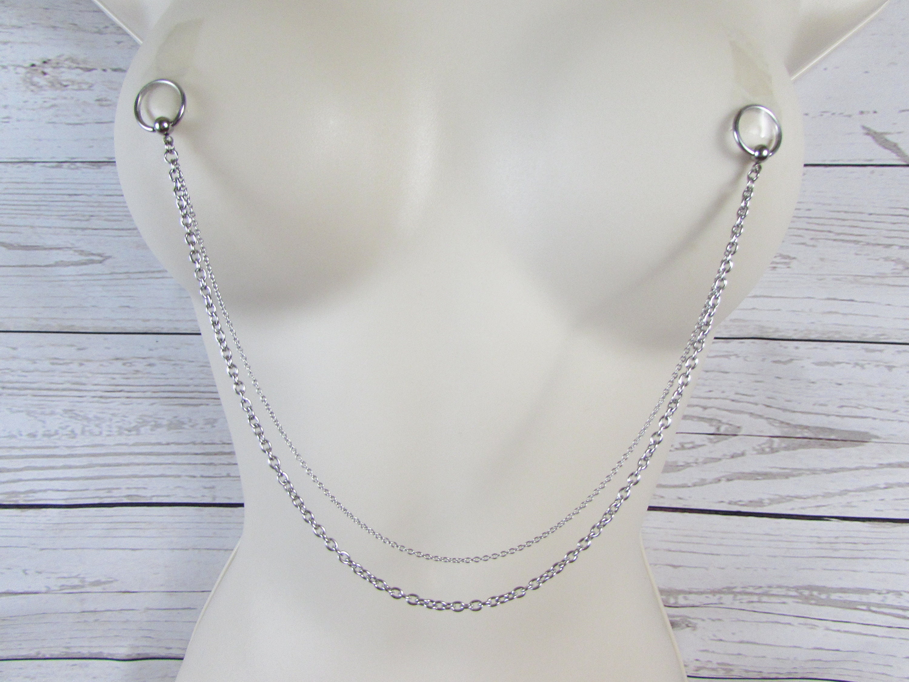 Layerestainless Steel Nipple Chain 14g Silver Captive Ring 16g