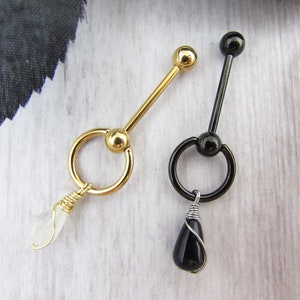 Piercing vertical em formato de lágrima de pedra VCH - Aço cirúrgico 14g - Barra reta - Anel pendente tipo escravo - Joia íntima