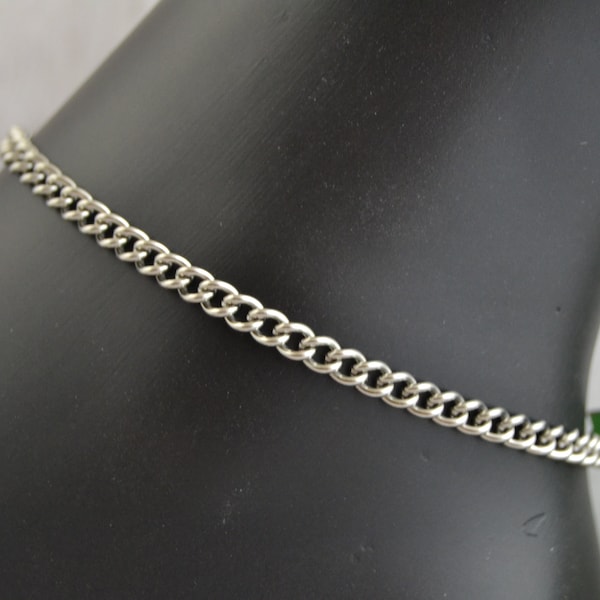 Curb Chain Stainless Steel Anklet - Stainless Steel Layered Bracelet 3.5mm - Chain Ankle Bracelet - Chain Silver Anklet - Layering Anklet