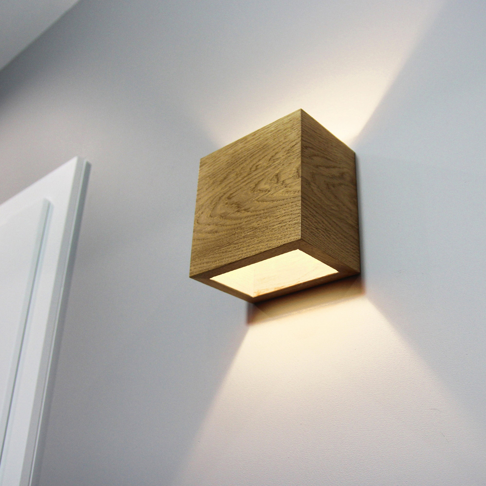 Wooden Wall Lamp Solid Oak Wood 15 cm x 15 cm x 10 cm Etsy