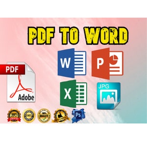 Può includere: Una grafica che mostra un file PDF che viene convertito in un documento Word. L'immagine mostra anche icone per altri tipi di file, tra cui Excel, PowerPoint, JPG e Photoshop.
