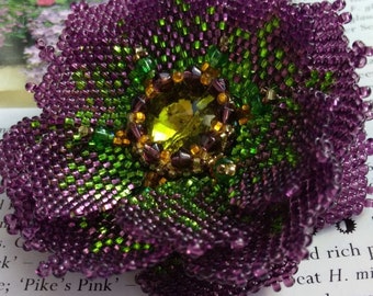 dark purple beaded flower brooch