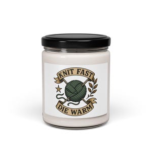 Knit Fast Die Warm Candle, Funny Knitting Gift for Yarn Lovers, Cozy Scented Candle for Knitters, Biker Style Yarn Decor