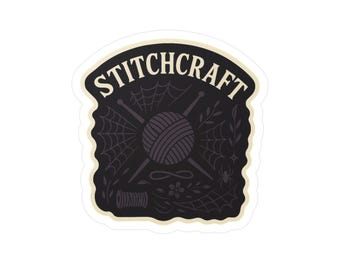 Stitchcraft Sticker, Gothic Halloween Knitting Witch Decor, Yarn Magic Sticker, Dark Fiber Art Aesthetic, Knitter Gift