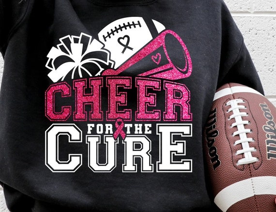 Cheer For The Cure, Breast Cancer Football Awareness With Pink Ribbon, Cheerleader, Pink October "Breast Cancer Shirts"