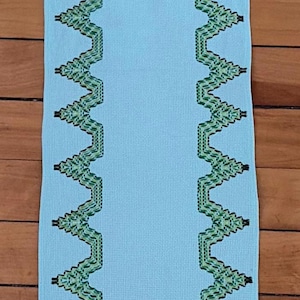 blue dresser scarf Vintage Embroidered Blue Dresser Scarf Runner 45x17" Floral Design Crochet Edge