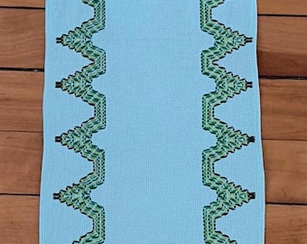 Vintage Blue Woven Geometric Table Runner 10” x 50”