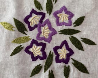 Vintage Purple and Pink Embroidered Rectangular Tablecloth 31” x 69”