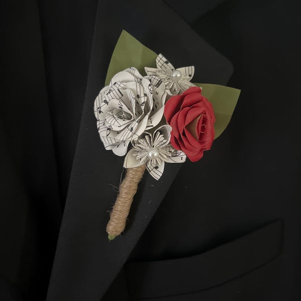 Vintage Sheet  Music and Red Rose Boutonnière