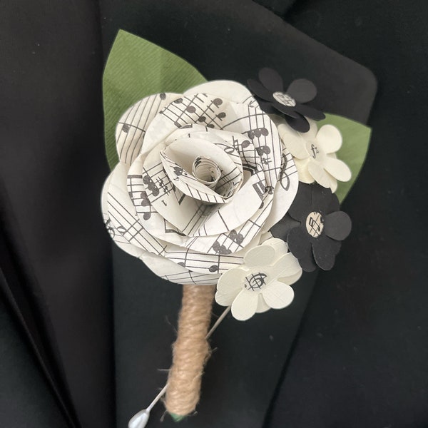 Sheet Music Ebony and Ivory Boutonnière