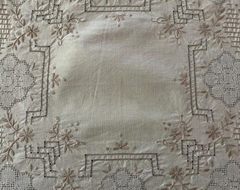 Small Embroidered and Openwork Square Tablecloth 30” x 31”