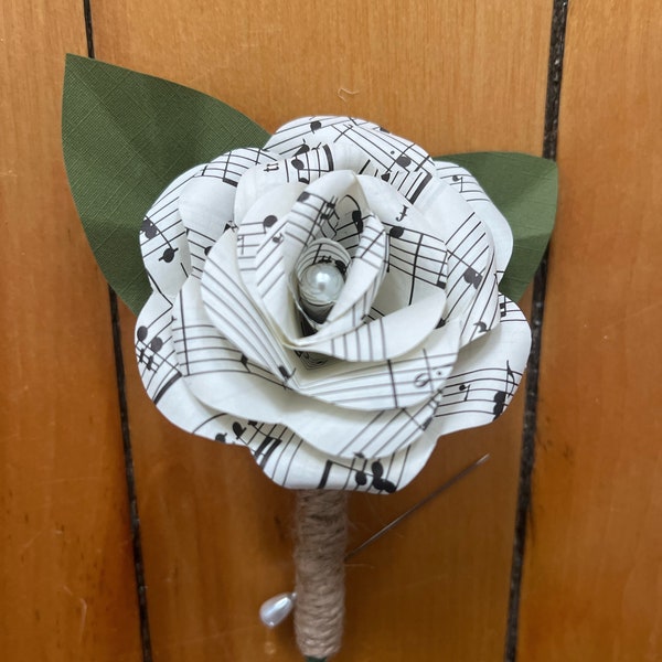 Vintage Sheet Music Boutonnière with Pearl Button