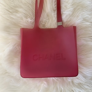 Vintage CHANEL Pink Rubber Gummy Jelly Tote Bag Purse Gym Bag Shopper Shoulder Bag Handbag