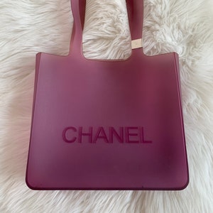Vintage CHANEL Grey Gray Rubber Gummy Jelly Tote Bag Purse Gym 